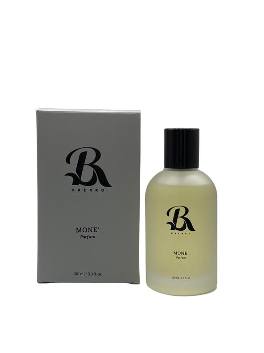 Brerro Mone' parfum bottle and packaging on a white background