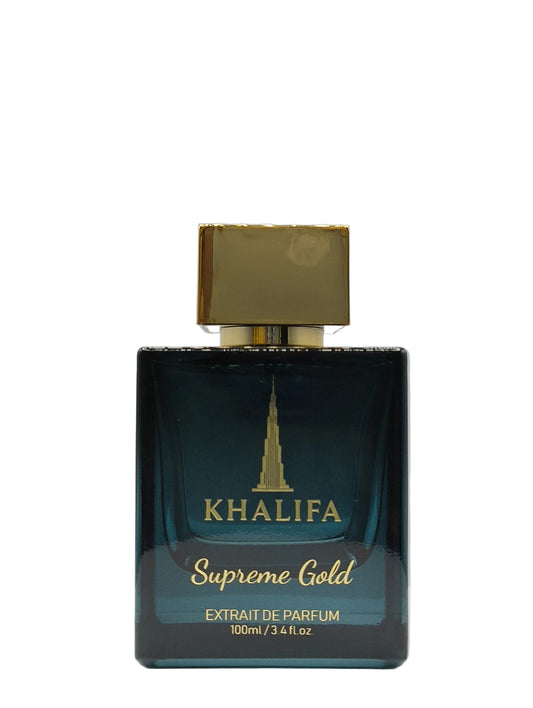Khalifa Supreme Gold perfume bottle on a white background
